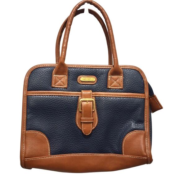 Kathie Lee Collection Handbags - Kathie Lee Navy Brown Handbag Pebbled Faux Leather 3 Sections Mirror 11x8x4"